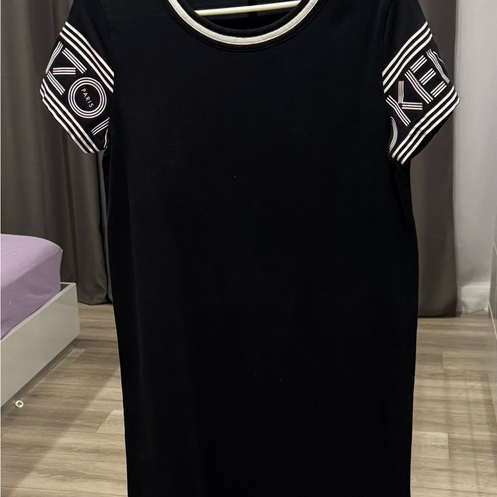Kenzo Black Dress with White Sleeve Details